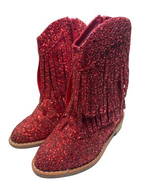Bums & Roses Kids Red Glitter Fringe Boots Size 6